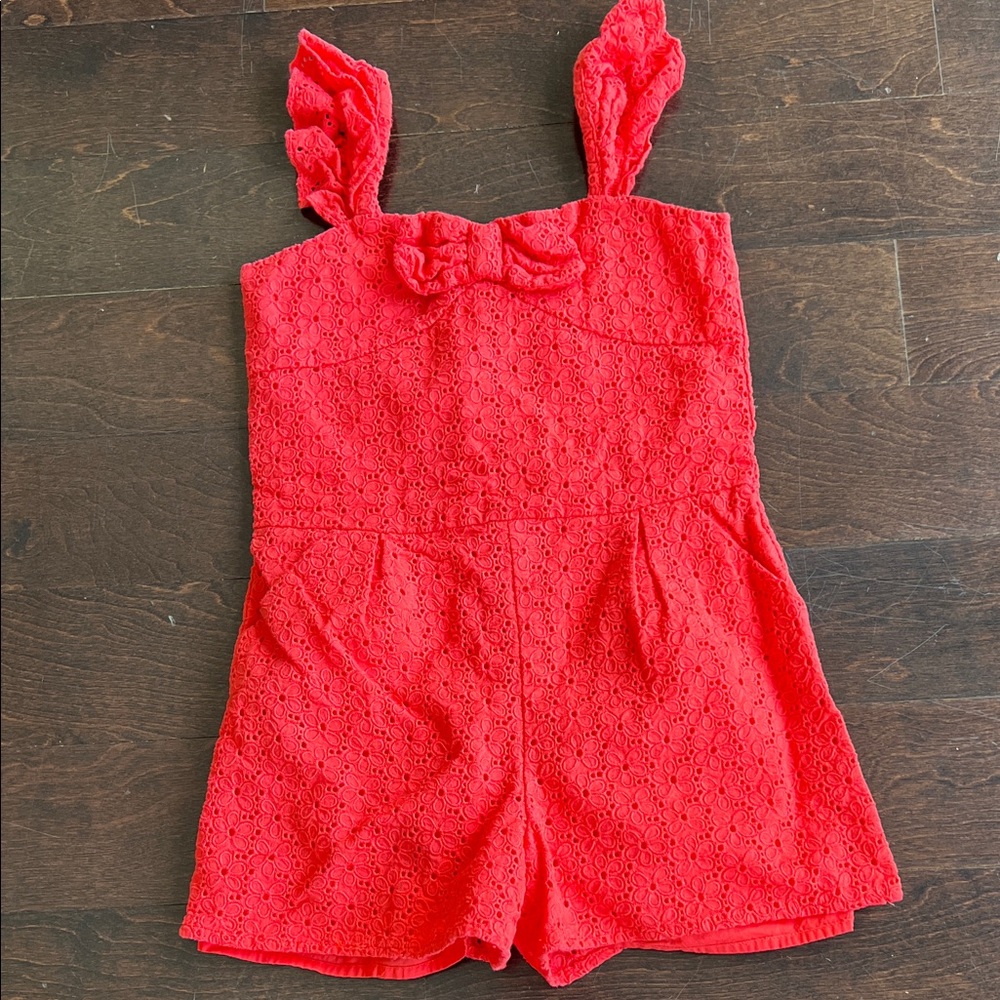 Janie and Jack Red Eyelet Romper with Ruffle Straps
